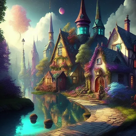 dreamlikeart iridescent fantasy town