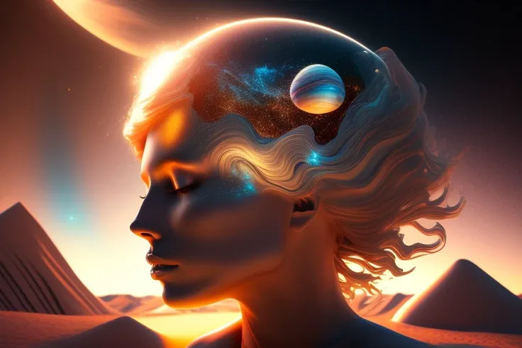 a highly detailed surreal airbrushed art of dopamine flowing from Venus and through space into me, CGSociety, Unreal Engine, 8K, render, CGI, concept art, trending on artstation, dutch golden hour, dreamlikeart