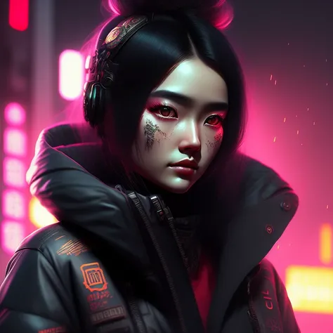dreamlikeart pltn style, detailed portrait Neon Operator Girl, cyberpunk futuristic neon, reflective puffy coat, decorated with traditional Japanese ornaments by Ismail inceoglu dragan bibin hans thoma greg rutkowski Alexandros Pyromallis Nekro Rene Maritte Illustrated, Perfect face, fine details, realistic shaded, fine-face, pretty face, cute big circular reflective eyes, Pixar render, unreal engine cinematic smooth, intricate detail