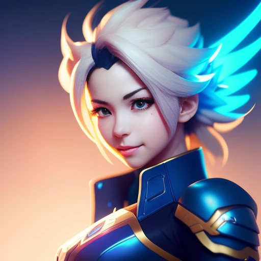 mercy from Overwatch, sexy, fanart, fighting pose, amazing detail, color grading, (glowing haze)++ (soft glow)+ digital art render, anime, pixar style, by rossdraws, wlop, ilya kuvshinov, 8k