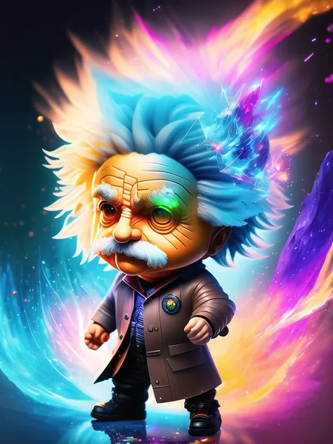 (dreamlikeart:1.3),splash art portrait painting (chibi albert einstein:1.3), electrical aura, splashart, superhero , powerful attack, dynamic pose, dynamic angle,movement, colorful highly detaild of universe of background, quantum fracture, science concept, maths symbol, equations write, nerd vibes, style futuristic ciberpunk, modern technology,