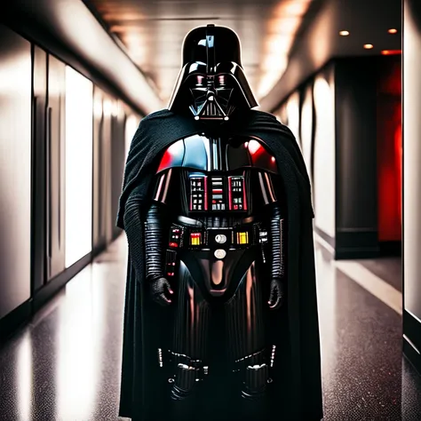 dreamlikeart, medium shot, Darth Vader and a star wars rebel hugging, portrait, photography, in a futuristic corridor