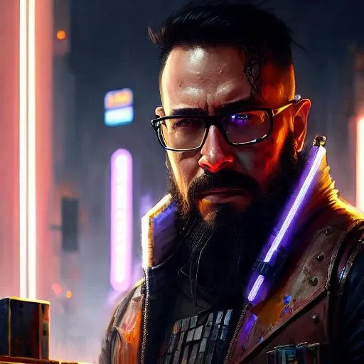 dreamlikeart, portrait of <lora:mackoak3:1> man without glasses wearing cyberpunk armor with neon lights posing to a photo, year 2077,oil painting by Ed Blinkey, Atey Ghailan, Studio Ghibli, by Jeremy Mann, Greg Manchess, Antonio Moro, trending on ArtStation, trending on CGSociety, Intricate, High Detail, Sharp focus,  photorealistic painting art by midjourney and greg rutkowski