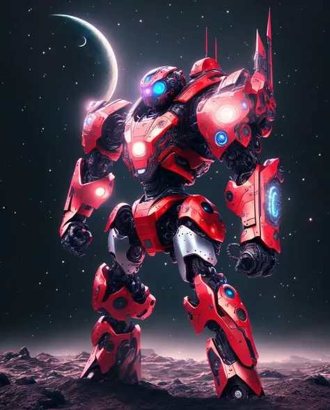 masterpiece, best quality, masterpiece,best quality,official art,extremely detailed CG unity 8k wallpaper, night, moon, <lora:itrobo2022Highly_12Lora:1>robot,artbook, game_cg, red eyes, fighting_stance,nikon D850