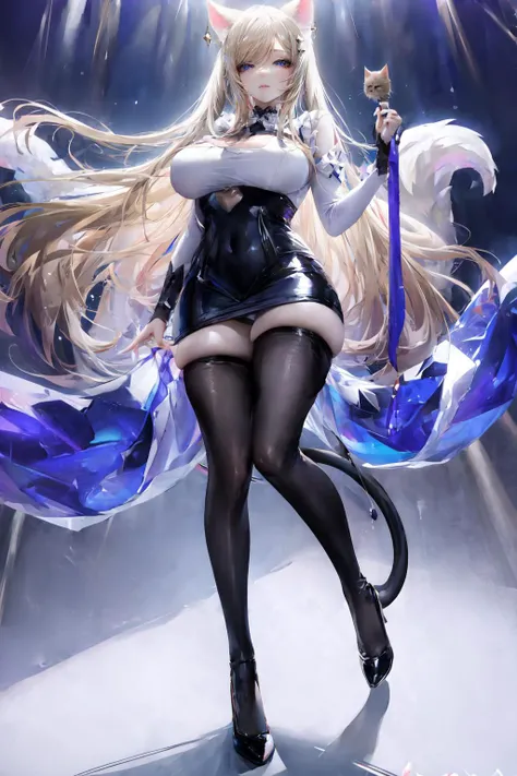absurdres,masterpiece,best quality,beautiful,detailed face,beautiful detailed eyes,extremely clear,<lora:add_detail:0.5>,<lora:GoodHands-beta2:1>,1girl,solo,curvy,(full body:1.3),<lora:heisi-pub-v1.0:1>,<lora:KDA_Ahriv2LoRA:0.85>, kdaahri with blonde long hair,cat ears and crystal like tail,wearing kdaoutfit,