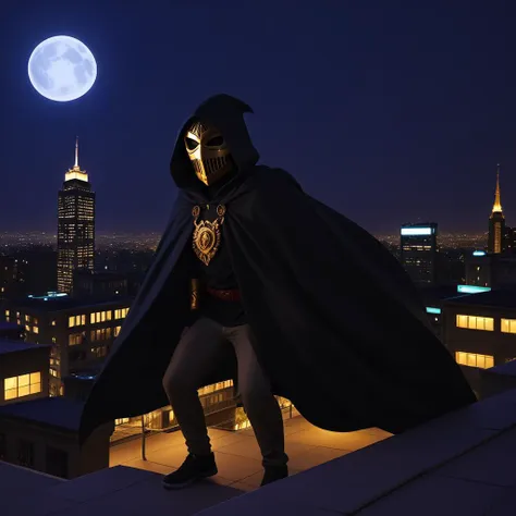 rating_sfw, IRL, score_9_stealth, mysterious individual, eyes masked yet intensity palpable, dark cloak (cloak:1.1) merging with the night, ancient city alleyways, air of mystery and agility, crouched on a rooftop, the moon highlighting subtle features.
