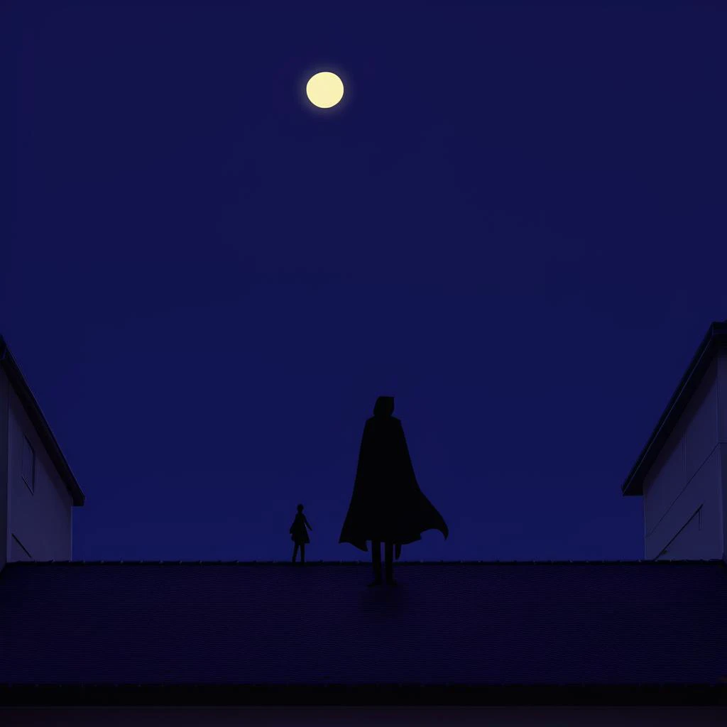 rating_sfw, source_ANIME, score_9_stealth, mysterious 1boy, eyes hidden but intensity felt, cloaked figure (cloak:1.1) blending with the shadows, night urban scene, poised on a rooftop, silhouette barely discernible, air of secrecy and danger, ready to leap into action.
