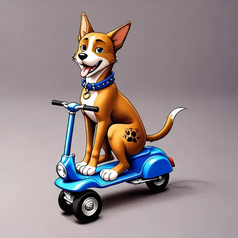 tattoo design of a dog, riding a scooter