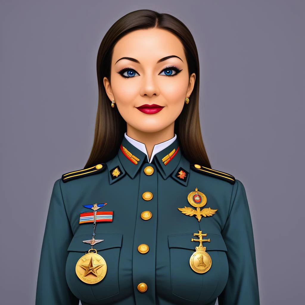 rating_sfw, IRL, score_9_authority, dominant woman, sharp (eyes:1.15) exuding control, military uniform (uniform:1.1) adorned with medals, standing in an office filled with historical artifacts, embodying leadership and determination, poised expression.