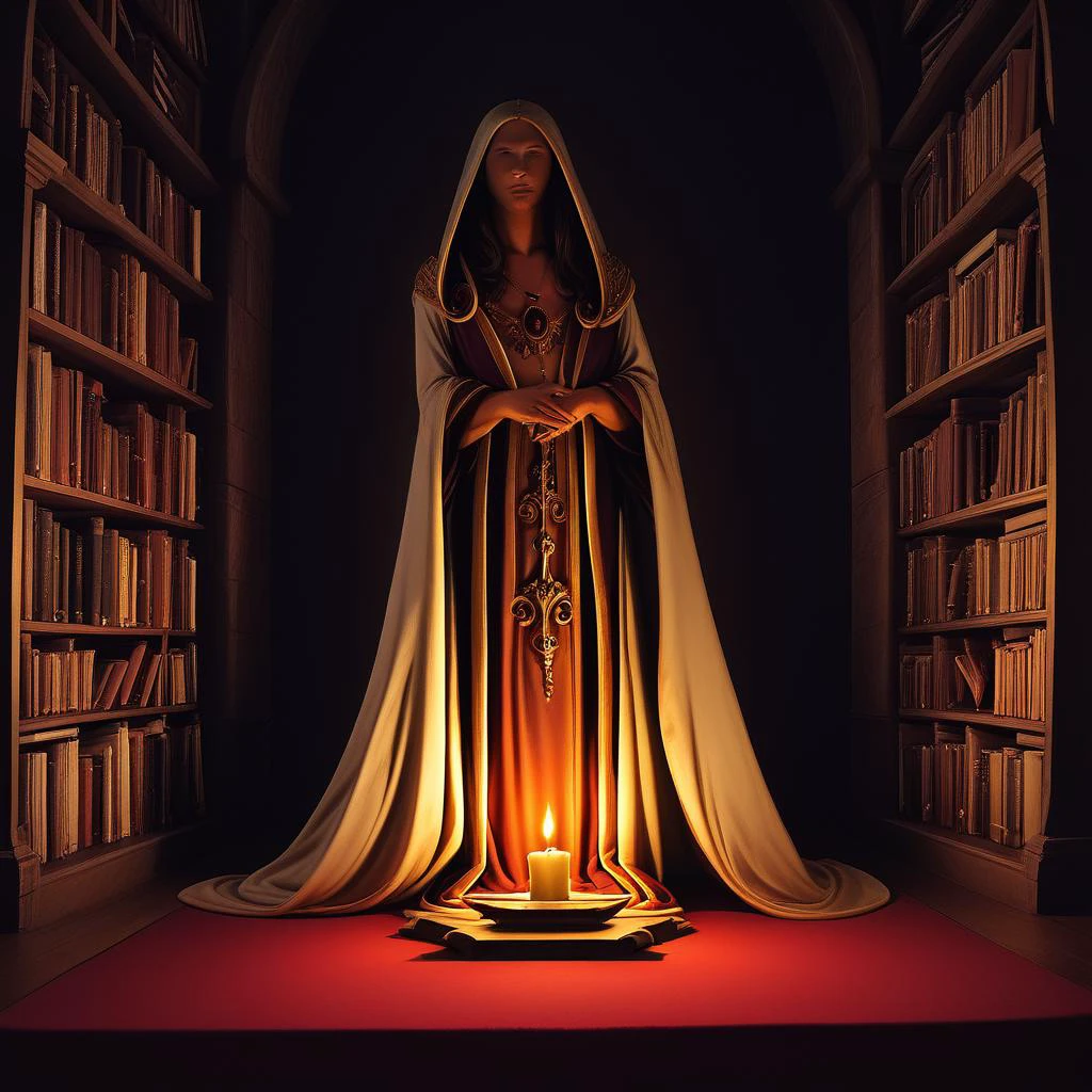 rating_sfw, IRL, score_9_sorcery, enigmatic sorcerer, deep (eyes:1.2) swirling with secrets, flowing robes (robes:1.1) of an ancient design, dimly lit library of arcane books, casting shadows with candlelight, aura of mystery and power.