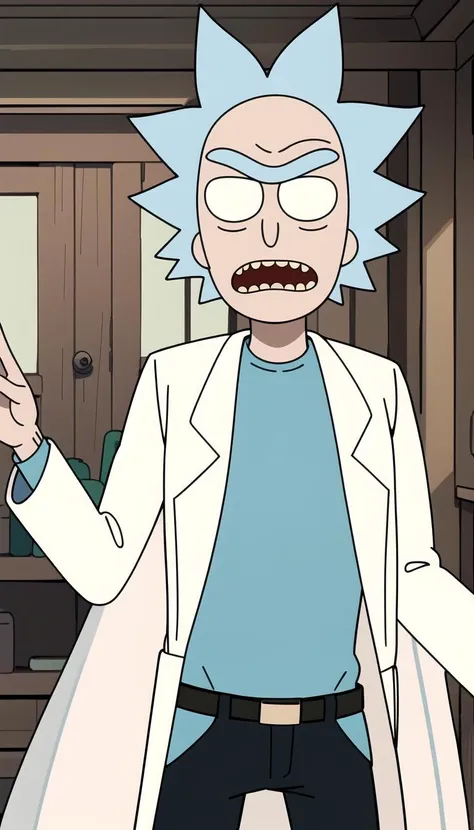 masterpiece, best quality, Rick sanchez, blue hair, white robe, <lyco:rick_sanchez:0.7>