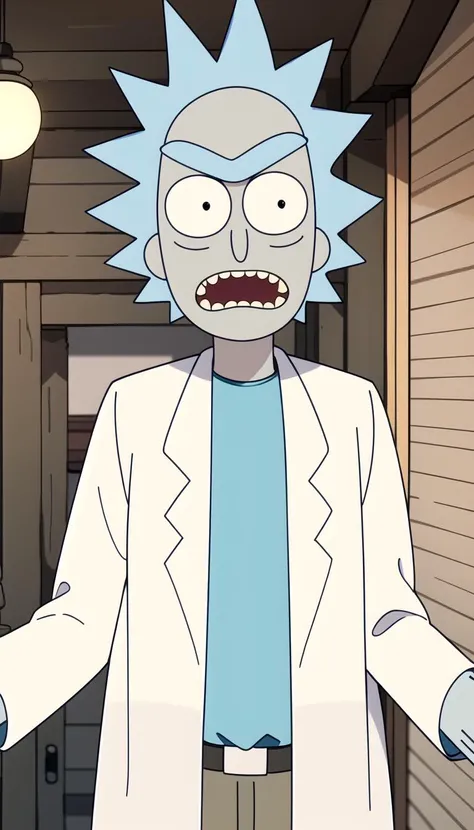 masterpiece, best quality, Rick sanchez, blue hair, white robe, <lyco:rick_sanchez:0.7>, Eyes