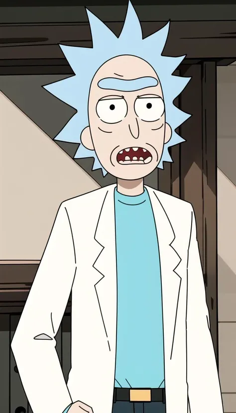 masterpiece, best quality, Rick sanchez, blue hair, white robe, <lyco:rick_sanchez:0.7>, Eyes
