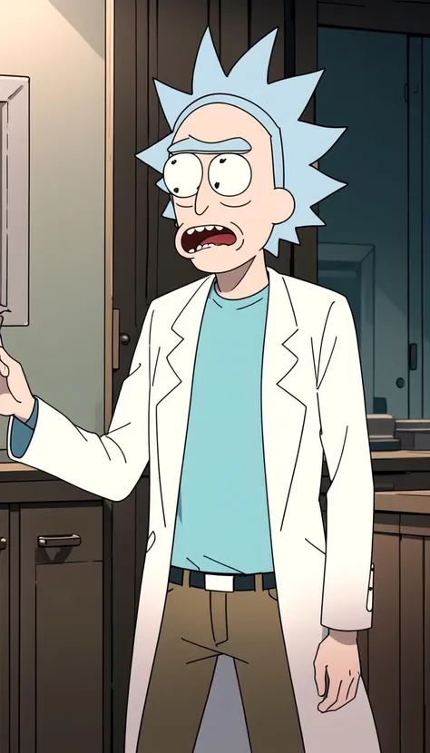 masterpiece, best quality, Rick sanchez, blue hair, white robe, <lyco:rick_sanchez:0.7>