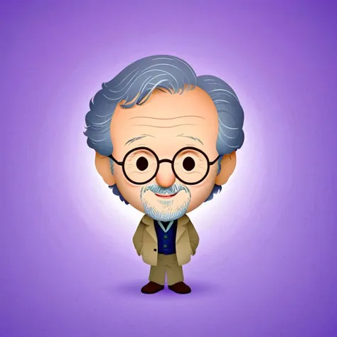 cartoon portrait of Steven Spielberg in jmawx style,  cute chibi, full character, smile, detailed facial features, Lilac color gradient background, medium contrast, complementary colors   <lora:Jerrod_Maruyama_XL_V11.1:0.95>