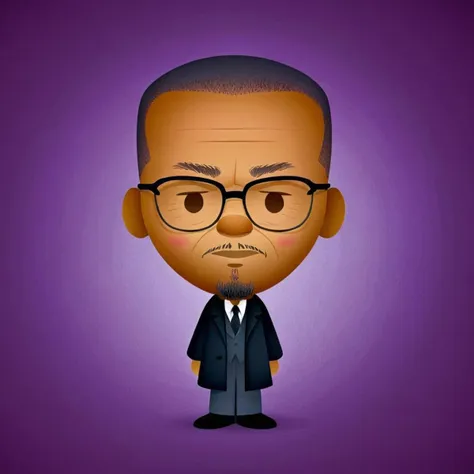 cartoon portrait of Malcolm X in jmawx style,  cute chibi, full character, smile, detailed facial features, simple Plum color gradient background, medium contrast, complementary colors   <lora:Jerrod_Maruyama_XL_V11.1:0.95>