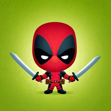 cartoon portrait of Deadpool striking a comedic pose while brandishing his swords., in jmawx style, cute chibi, full character, smile, detailed facial features, Chartreuse background    <lora:Jerrod_Maruyama_XL_V11.1:0.75>