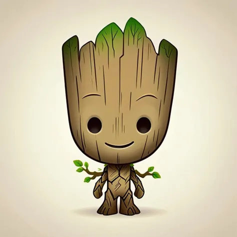 cartoon portrait of Groot in jmawx style,  hero pose, cute chibi, full character, smile, detailed facial features, simple Ivory color gradient background, medium contrast, complementary colors   <lora:Jerrod_Maruyama_XL_V11.1:0.95>