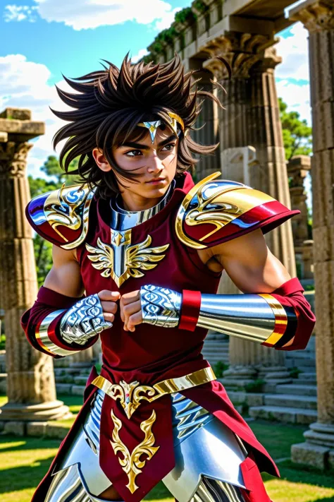 <lora:xxseiyapegasus_v1:0.8> xxseiyapegasusxx
masterpiece, highly detailed photorealistic 8k raw photo, best cinematic quality, volumetric lighting and shadows
short brown hair man in xxsaintclothxx armor, spiked hair, brown eyes, headwear, helmet, fingerless gloves, red outfit under the armor, fighting stance
Greek temple ruins background