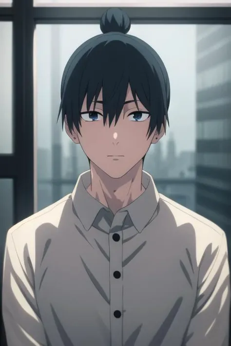 masterpiece, best quality, high quality, 1boy, solo, male focus, looking at viewer, upper body, <lora:hayakawa_aki:0.70>, hayakawa_aki, topknot,