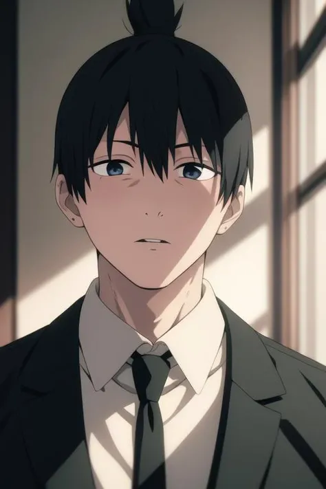 masterpiece, best quality, high quality, 1boy, solo, male focus, looking at viewer, upper body, <lora:hayakawa_aki:0.70>, hayakawa_aki, topknot, <lora:animemix_v3_offset:0.25>