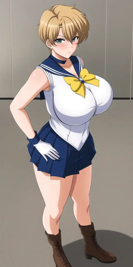 masterpiece, best_quality, highres, <lora:HaruMichi:0.45>, TenouHaruka, big_breasts, UranusSailorCollar, UranusSenshiUniform, UranusBow, UranusChoker, UranusTiara, UranusSenshiCollar, UranusGloves, UranusSkirt, Uranus_shoes, UranusShoes, UranusBackbow, 1girl, solo, standing