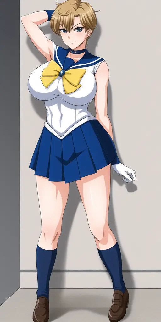 masterpiece, best_quality, highres, <lora:HaruMichi:0.45>, TenouHaruka, big_breasts, UranusSailorCollar, UranusSenshiUniform, UranusBow, UranusChoker, UranusTiara, UranusSenshiCollar, UranusGloves, UranusSkirt, Uranus_shoes, UranusShoes, UranusBackbow, 1girl, solo, standing