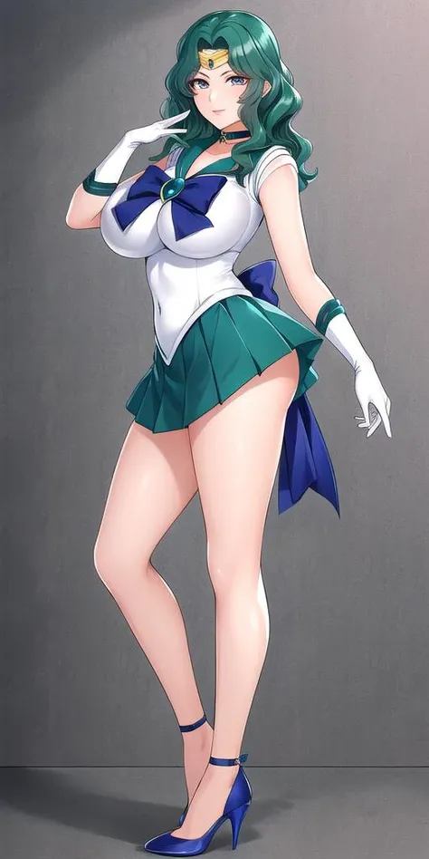 <lora:HaruMichi:0.45>, KaiouMichiru, big_breasts, NeptuneSailorCollar, NeptuneChoker, NeptuneGloves, NeptuneSkirt, NeptuneSenshiUniform, NeptuneTiara, NeptuneBow, NeptuneHighHeels, NeptuneBackBow, 1girl, solo, standing, masterpiece, best quality, detailed face, detailed eyes, highres,
