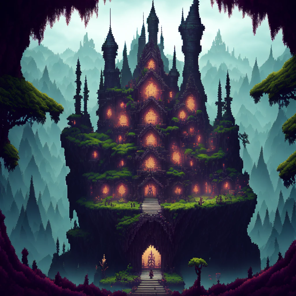 photo, a pixel art image of a castle in the middle of a forest (Metroidvania style:1) <lora:djzMetroidvaniaV21:1>
