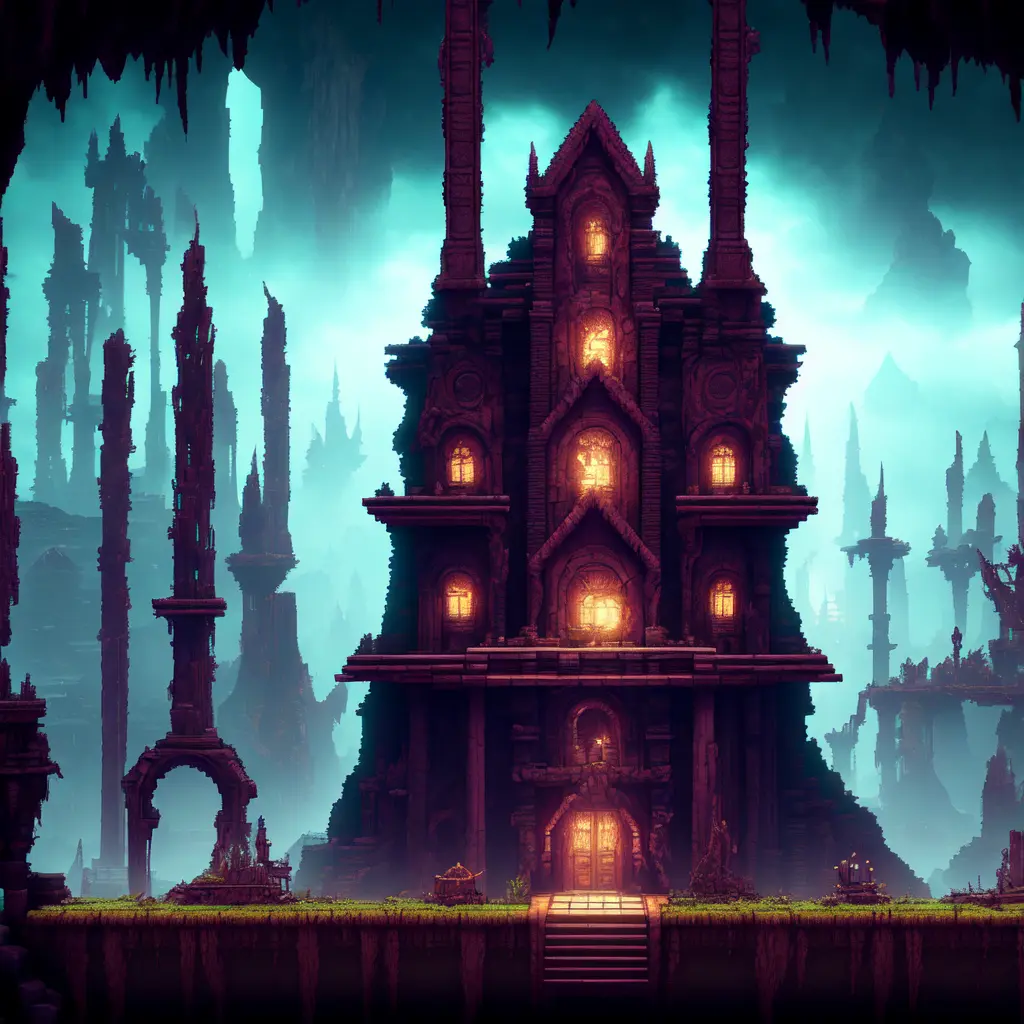 photo, a screenshot of a building in a video game (Metroidvania style:1) <lora:djzMetroidvaniaV21:1>