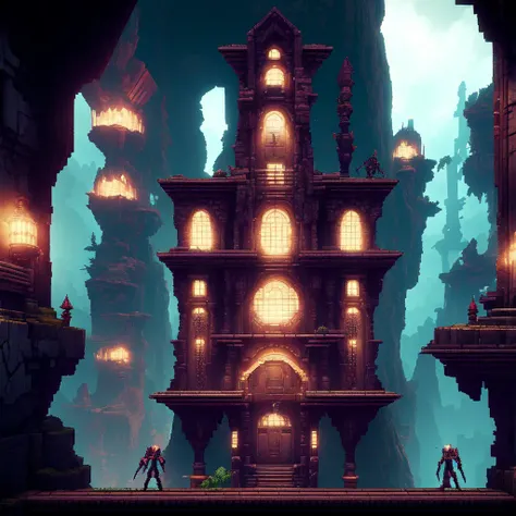 photo, a screenshot of a building in a video game (Metroidvania style:1) <lora:djzMetroidvaniaV21:1>