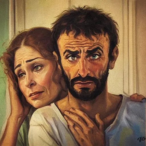 worried man and hopeful woman