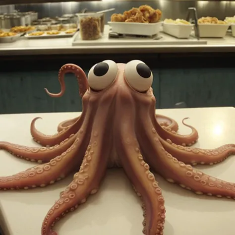 octopus, looking desperate in a cafeteria