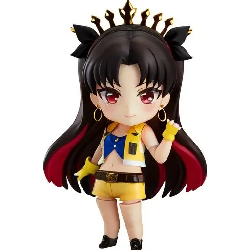 ((masterpiece)), (best quality), highres, ultra-detailed,
chibi, 3d, nendroid, white background, a woman with long hair wearing tight short ha outfit and leggings, 1girl, ishtar (fate), long hair, black hair, yellow shorts, red eyes, solo, shorts, red hair, gloves, yellow vest, earrings, jewelry, multicolored hair, two-tone hair, two side up, ass, breasts, looking at viewer:1.2, fingerless gloves, hoop earrings, short shorts, blush, belt, vest, bangs, room background, yellow gloves, cropped vest, front <lora:spaceishtar:0.4>, <lora:Nendroid:1>