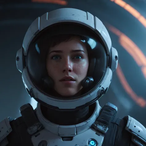 professional 3d model of <lora:LoDe+Ro style:1>
a woman in a space suit staring at something,1girl,solo,blue eyes,gloves,weapon,male focus,parted lips,teeth,portrait,close-up,freckles,realistic,LoDe+Robots Style,Love Death + Robots style,Love,Death & Robots style,animated,horror,dark,black,apocalyptic,dystopian,domination,hands up,hands on helmet,staring,cute woman,outer space , dramatic light, cyberpunk, LoDe+Ro style, octane render, highly detailed, volumetric, dramatic lighting
