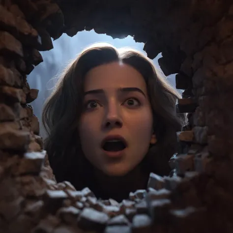 cinematic film still of <lora:LoDe+Ro style:1>
a woman looking through a hole in a wall,1girl,solo,long hair,looking at viewer,open mouth,brown hair,parted lips,teeth,blurry,black eyes,lips,blurry background,realistic,LoDe+Robots Style,Love Death + Robots style,Love,Death & Robots style,animated,horror,dark,black,apocalyptic,dystopian,domination,looking at viewers through a hole in wall , dramatic light, cyberpunk, LoDe+Ro style, shallow depth of field, vignette, highly detailed, high budget, bokeh, cinemascope, moody, epic, gorgeous, film grain, grainy