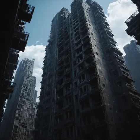 professional 3d model of <lora:LoDe+Ro style:1>
a city with a lot of tall buildings,outdoors,sky,cloud,no humans,sunlight,cloudy sky,building,scenery,city,ruins,skyscraper,LoDe+Robots Style,Love Death + Robots style,Love,Death & Robots style,animated,horror,dark,black,apocalyptic,dystopian,domination,low angle from below , dramatic light, cyberpunk, LoDe+Ro style, octane render, highly detailed, volumetric, dramatic lighting