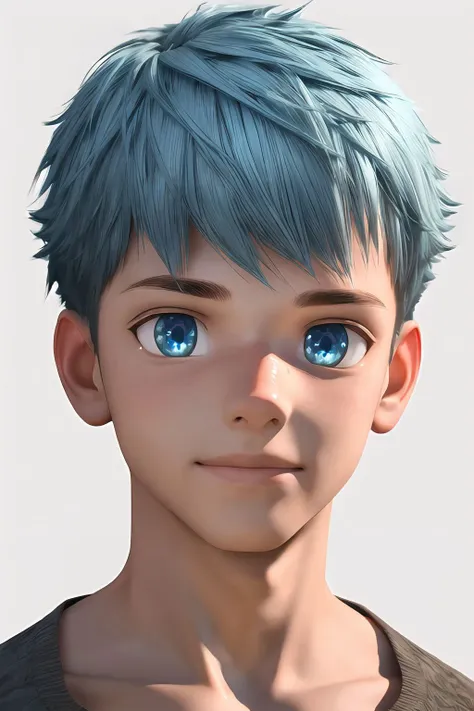 (masterpiece, sidelighting, finely detailed beautiful eyes: 1.2), masterpiece*portrait, realistic, 3d face,  shiny hair, lustrous skin, solo, embarassed, 1boy, cute boy, short crew cut hair, light blue hair