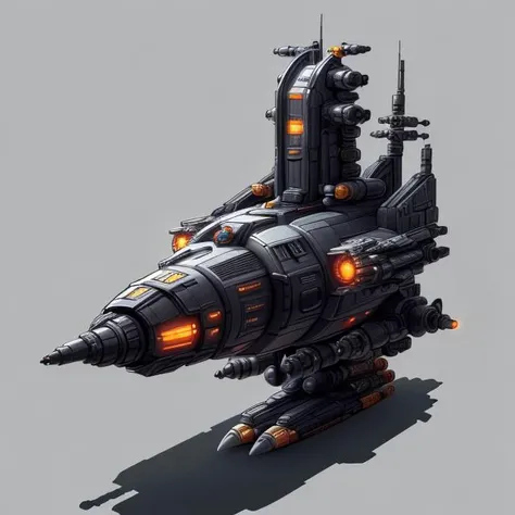 black spaceship, tail fins, cannons, turbines <lora:CuteSpaceship:1>