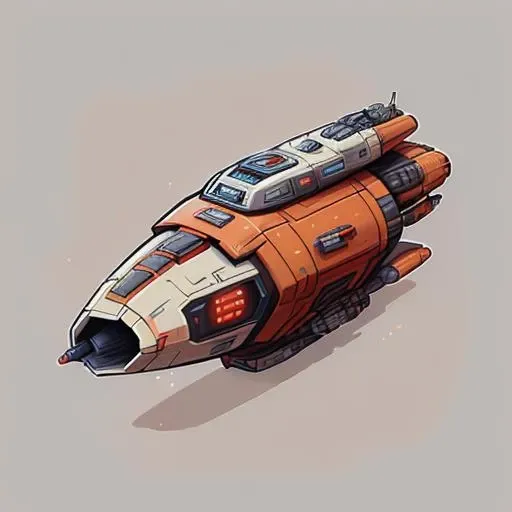 red and tan spaceship, nose cannon <lora:CuteSpaceships:1>
