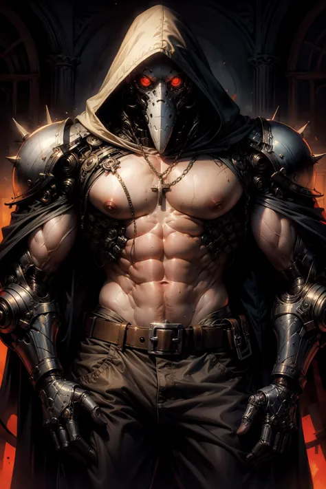 (masterpiece:1.1), (best quality:1.1), (flat colors:1.2), BREAK, 
(noir:1.0), (biopunk:1.1), (gloomy:1.0), (red:1.0), (high contrast:1.0), (red:1.0), BREAK, 
(solo:1.2), (upper body:1.0), (dynamic angle:1.1), (plague doctor:1.0), (cyborg:1.1), (muscular:1.1), (cybernetic augmentations:1.0), (robot body:1.0), (hood:1.0), (mechanical arms:1.0), (cloak:1.0), (shiny:1.0), (silver:1.0), (dirty:1.0),  (cross pendant:1.0), (belt buckle:1.0), (pants.1.0), (nodf_lora:1.1), <lora:plague_doctor:0.8>,  <lora:notion_of_dark_fantasy-nodf:0.4>,