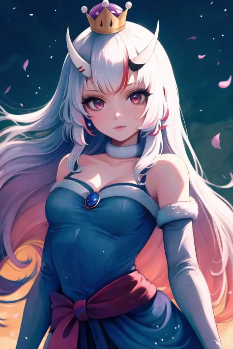 Highly detailed, High Quality, Masterpiece, beautiful, 1girl, solo, Nakiri Ayame, <lora:Char_VTuber_NakiriAyame:0.9>, SuperCrown, super crown, dress, <lora:Outfit_SuperCrown:0.9>