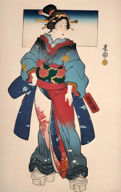 ((masterpiece, best quality)), insaneres, absurdres, solo, 
ARTSTYLE_Kunisada_ownwaifu, fine art parody, japanese clothes, 1girl, blue kimono, boat, watercraft, comb, black hair, hair ornament, hair stick, kanzashi, traditional media, hand fan
(contrapposto, hand on hip)<lora:ARTSTYLE_Kunisada_ownwaifu:1>,
looking at viewer,