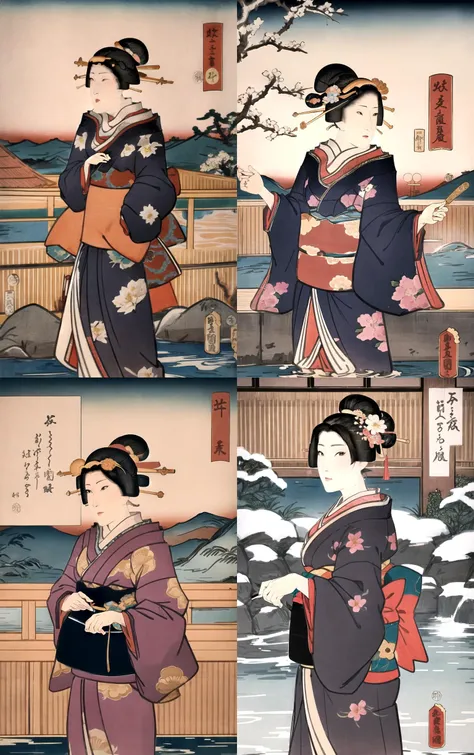 masterpiece, best quality, highres, focused, looking at viewer, solo, cowboy shot, onsen, water,
artstyle_kunisada_ownwaifu, 1girl, black hair, fine art parody, kimono, hair ornament, long sleeves, sash, flower, obi, updo, floral print, flower, hair bun,
{ <lora:ARTSTYLE_Kunisada_ownwaifu:1>| <lora:ARTSTYLE_Kunisada_ownwaifu:0.9>| <lora:ARTSTYLE_Kunisada_ownwaifu:0.8>| <lora:ARTSTYLE_Kunisada_ownwaifu:0.7>}