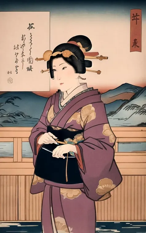 masterpiece, best quality, highres, focused, looking at viewer, solo, cowboy shot, onsen, water, 
 artstyle_kunisada_ownwaifu, 1girl, black hair, fine art parody, kimono, hair ornament, long sleeves, sash, flower, obi, updo, floral print, flower, hair bun, 
<lora:ARTSTYLE_Kunisada_ownwaifu:0.8>