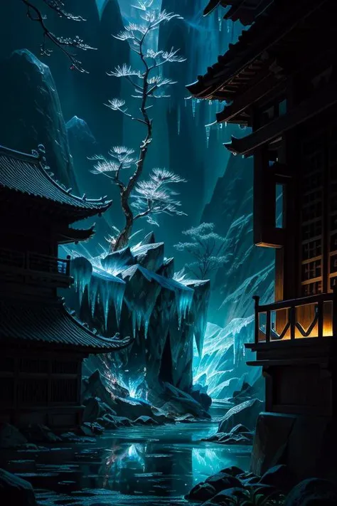 (official art), glowing elemental streams in the air, extremely high scene detail, industrial fashion, matte painting, blue eyes, detailed skin, copper, Ambient light, <lora:ghibliStyleConcept_v40:1>, HD, dramatic, sofa, very detailed and intricate armor, flowers, best quality, bloom, black leather jacket, dreamy washes, factory, reflective, 8k, river, professional lighting, with goatee beard, highly detailed, dim light, classical chinese garden, (icy:1.4), heavy shadows, smooth, surreal photo, realism, strong shadows, featured on unsplash