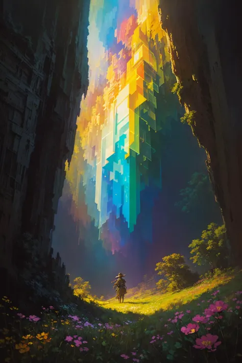 art by midjourney, Fibonacci, delacroix style, helmet, fantasy, (vivid:0.4), by Jeremy Mann, otherworldly wonders, very dark lighting, looking at viewer, (film grain), texture, Atey Ghailan, long straight strawberry blonde hair, masterpiece, high contrast, (Anubis:0.7), photo, grass, (analog style:1.3), <lora:ghibliStyleConcept_v40:1>, wood grain, 85mm, landscape, (4k), tone, (hdr:1.22), roughness, cables, tourists, highest detailed, no one, skeleton made of steel, highly detailed, View in a (spring) wildflower meadow with groups of flowers in it, she is very beautiful, lake, Ultra HD, fractal nebula threads, art, dreamy, 8k uhd, (1man), bed with cloth and details, light leaks, iridescent theme, architecture, (realistic: 0.8, geometric abstract background:1.4)