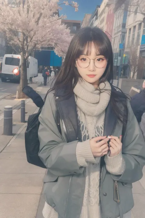 best quality, master piece
<lora:doll4:0.7>1girl,  glasses, 
1girl, clock, glasses,  jacket, looking_at_viewer, outdoors, solo
