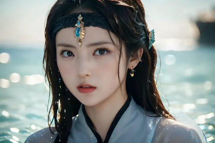 ((water drops)),wet clothes,((beautiful detailed water)),((floating)),dynamic angle,<lora:yaner:0.8>,<lora:shangguanyan:0.2>,1girl,(((solo))),black hair,realistic,black eyes,head fins,portrait,mermaid,lips,water,monster girl,closed,wallpaper,Bust shot,Mermaid,In the sea,shangguanyan,(shell bikini:0.8),Bright background,bubbles,sapphire earrings,face glitter,colorful bubbles,Starry eyes,deep blue eyes,sea of stars,fair_skin,medium breasts,colorful,fantasy,bubble_background,in summer,Reflection in water,upper_body,bandeau,naughty_face,Wet clothes,wet hair,Have water on one's face,Heart of the Ocean jewelry,Crystal headband,Goddess,very beautiful,very good-looking eyes,((Colorful cool tops)),Translucent blouse,strapless,, (masterpiece:1.2), best quality, highres,extremely detailed CG,perfect lighting,8k wallpaper,photograph, photorealistic,, best quality , masterpiece, illustration, an extremely delicate and beautiful, extremely detailed ,CG,unity,8k wallpaper, Amazing, finely detail, masterpiece, best quality,official art,extremely detailed CG unity 8k wallpaper,absurdres, incredibly absurdres, huge filesize , ultra-detailed, highres, extremely detailed,beautiful detailed girl, extremely detailed eyes and face, beautiful detailed eyes,light on face,