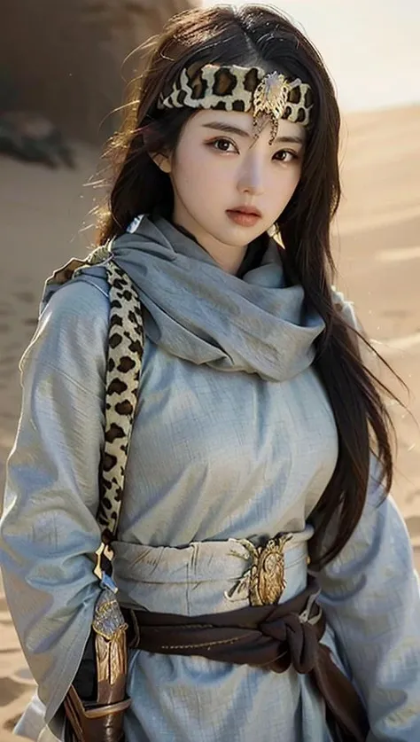 best quality,masterpiece,ultra high res,1girl,<lora:yaner:0.8>,leopard print headdress,looking at viewer,gold pendant,nvshenlong,Ancient Chinese costume,Hanfu,glamor,big breasts,Black ancient robe,Black hair,black eyes,swordswoman,Desert background,Slightly open lips,black Scarf,Clothes without decoration,sideways,Hand weapon,The sword,Chinese weapons,ZX_pureerosface_v1,wallpaper,, (masterpiece:1.2), best quality, highres,extremely detailed CG,perfect lighting,8k wallpaper,photograph, photorealistic,, best quality , masterpiece, illustration, an extremely delicate and beautiful, extremely detailed ,CG,unity,8k wallpaper, Amazing, finely detail, masterpiece, best quality,official art,extremely detailed CG unity 8k wallpaper,absurdres, incredibly absurdres, huge filesize , ultra-detailed, highres, extremely detailed,beautiful detailed girl, extremely detailed eyes and face, beautiful detailed eyes,light on face,